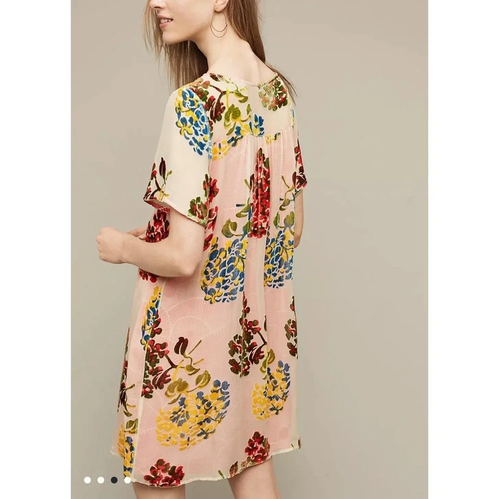 Maeve Anthropologie Pink Floral Burnout Velvet Silk Blend Shift Dress Size S NWT - Picture 6 of 13